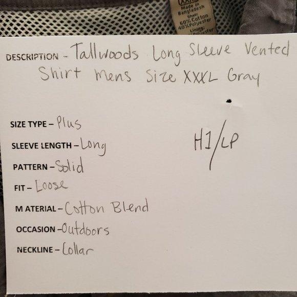 Tallwoods Long Sleeve Vented Shirt Men's Size XXL Gray - Picture 6 of 7